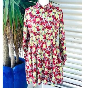 Floral Button Front Flounce Dress